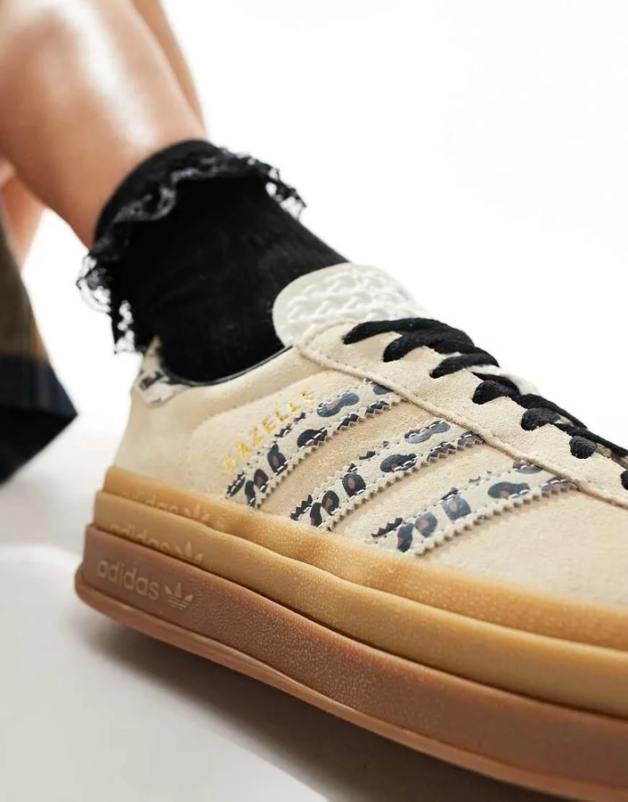 adidas Originals Gazelle Bold sneakers in cream and leopard stripes - Image 4