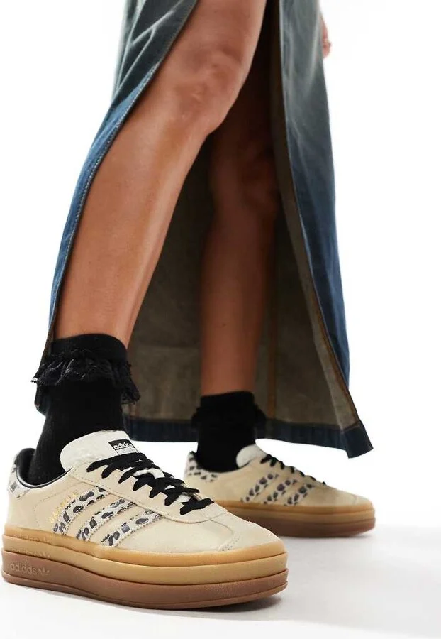 adidas Originals Gazelle Bold sneakers in cream and leopard stripes