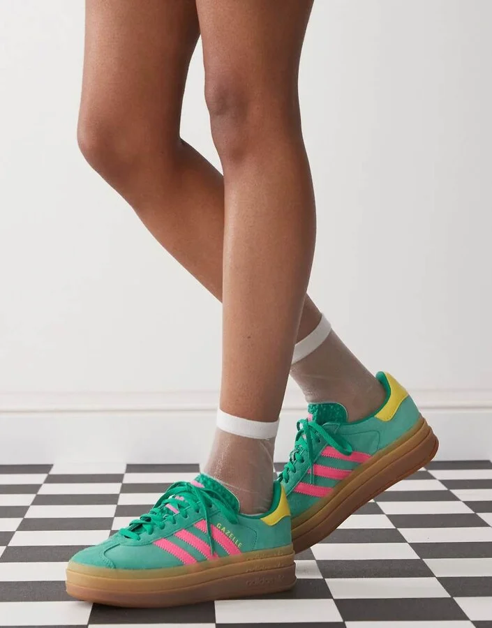 adidas Originals Gazelle Bold sneakers in green and pink - Image 2