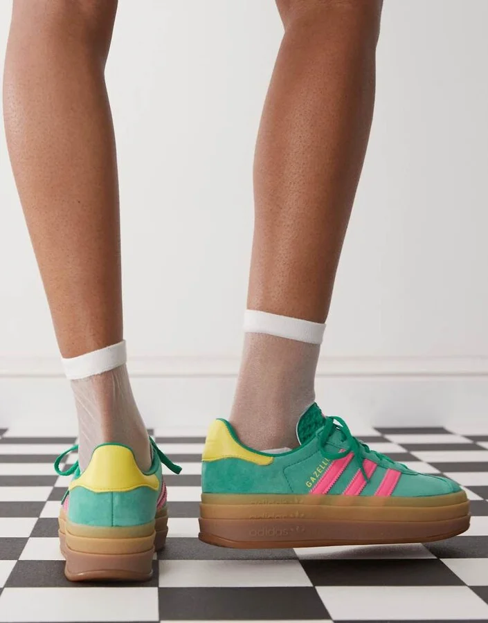 adidas Originals Gazelle Bold sneakers in green and pink - Image 4
