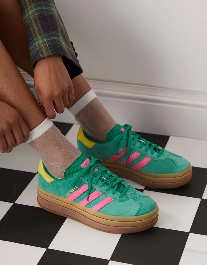 adidas Originals Gazelle Bold sneakers in green and pink