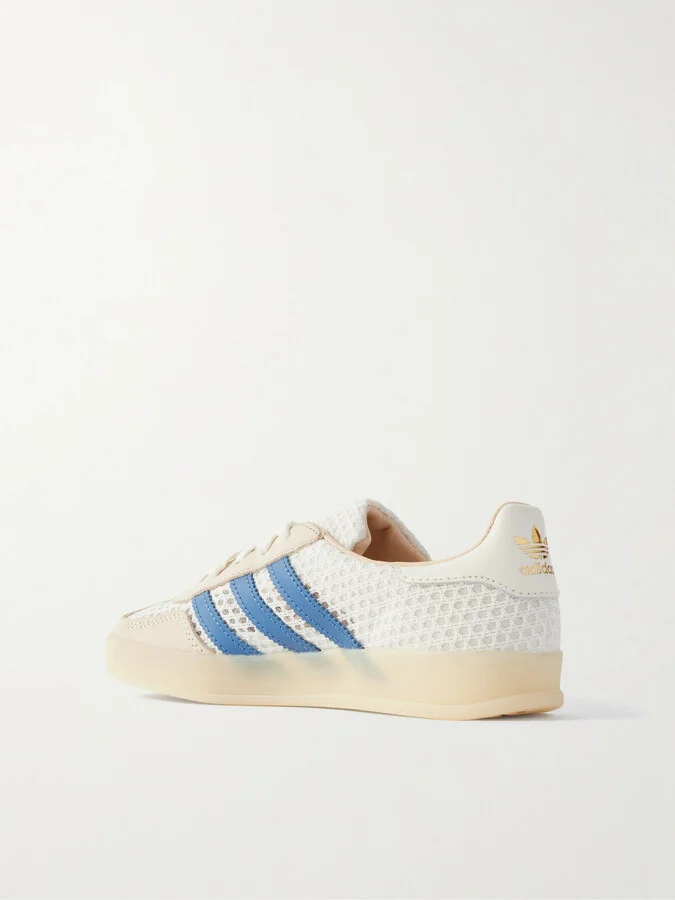 adidas Originals - Gazelle Indoor Leather-trimmed Mesh Sneakers - Off-white - Image 3