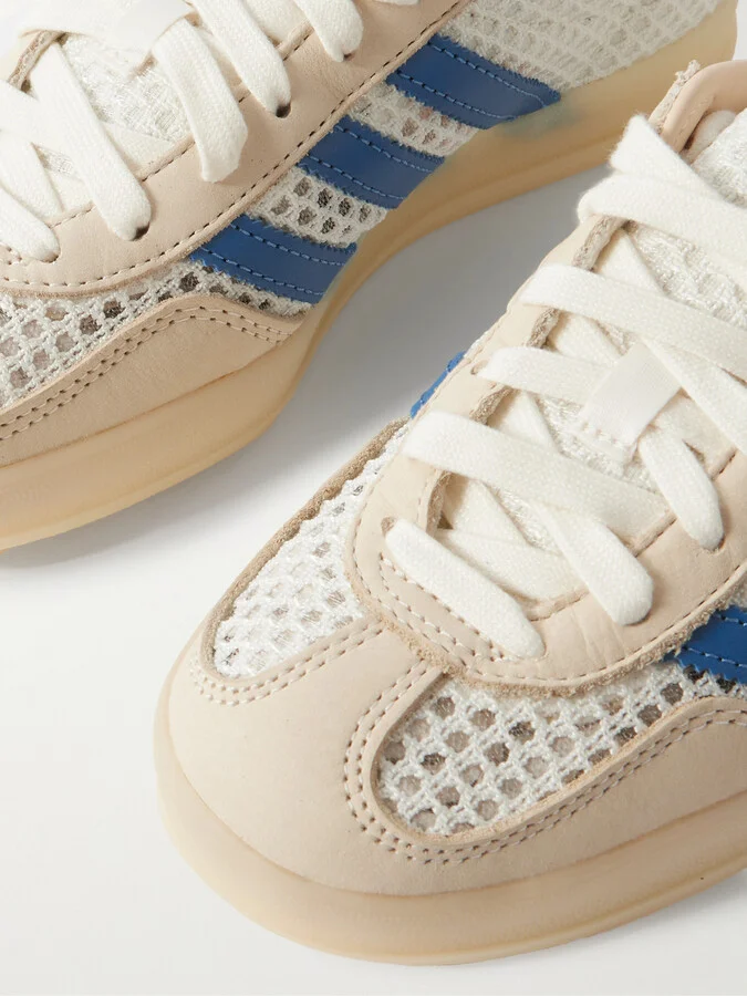adidas Originals - Gazelle Indoor Leather-trimmed Mesh Sneakers - Off-white - Image 4