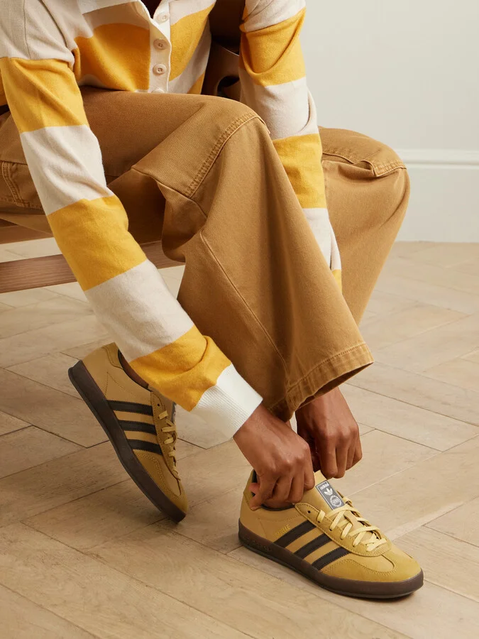 adidas Originals - Gazelle Indoor Leather-trimmed Nubuck Sneakers - Yellow - Image 2