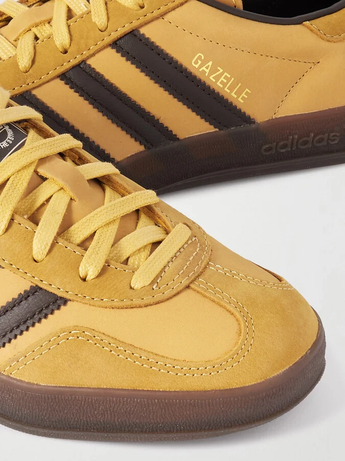adidas Originals - Gazelle Indoor Leather-trimmed Nubuck Sneakers - Yellow - Image 4