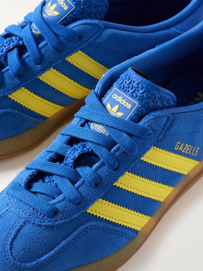 adidas Originals - Gazelle Indoor Leather-trimmed Suede Sneakers - Blue - Image 4