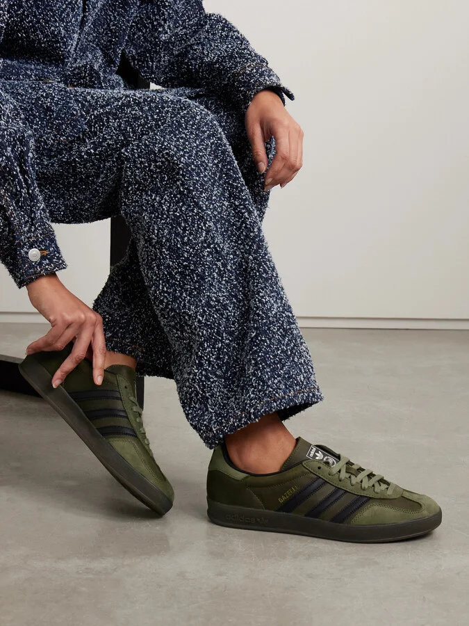 adidas Originals - Gazelle Indoor Leather-trimmed Suede Sneakers - Green - Image 2