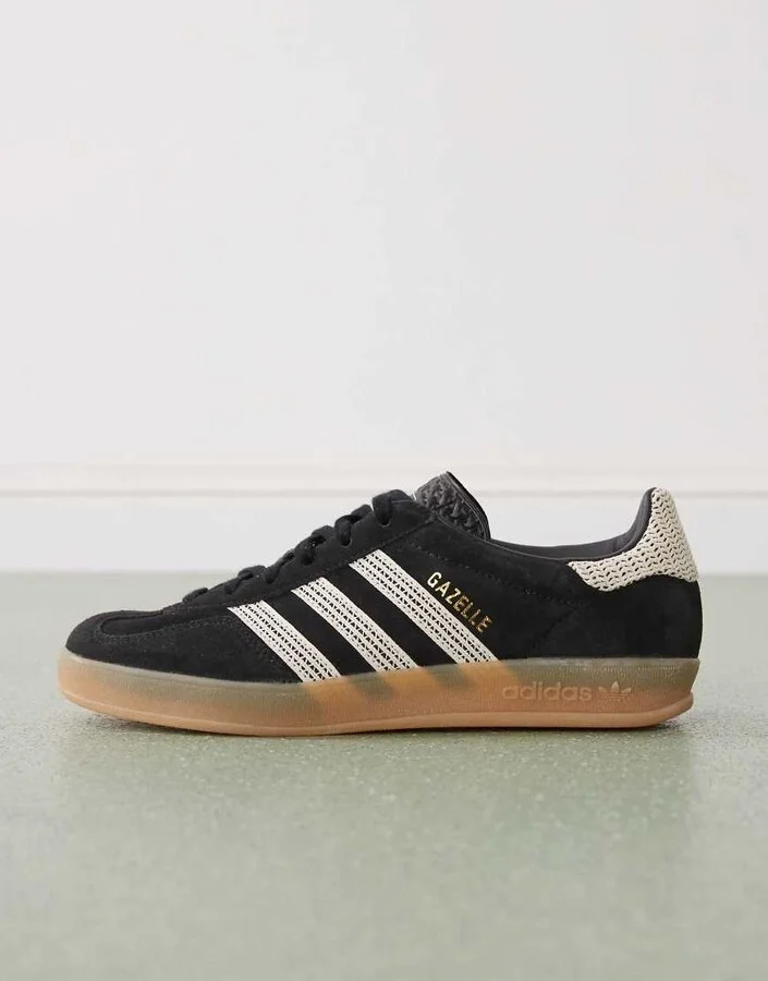 adidas Originals Gazelle Indoor sneakers in black with crochet detailing - Image 2
