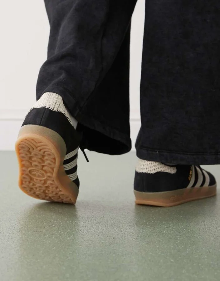 adidas Originals Gazelle Indoor sneakers in black with crochet detailing - Image 3