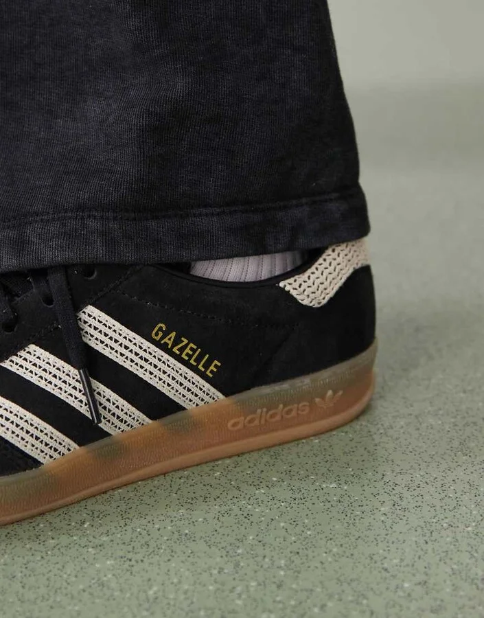 adidas Originals Gazelle Indoor sneakers in black with crochet detailing - Image 4