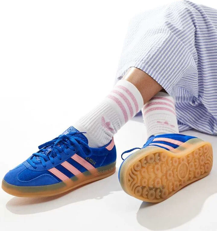 adidas Originals Gazelle Indoor sneakers in blue and pink
