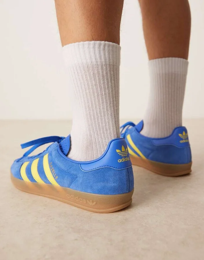 adidas Originals Gazelle Indoor sneakers in blue and yellow - Image 4