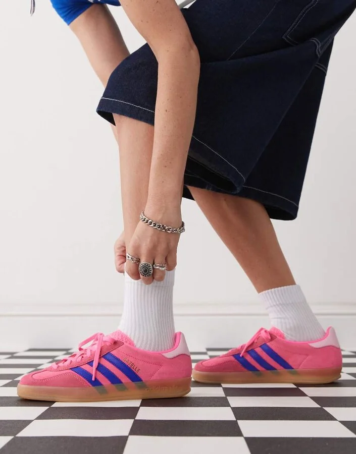 adidas Originals Gazelle Indoor sneakers in bright pink and blue - Image 3