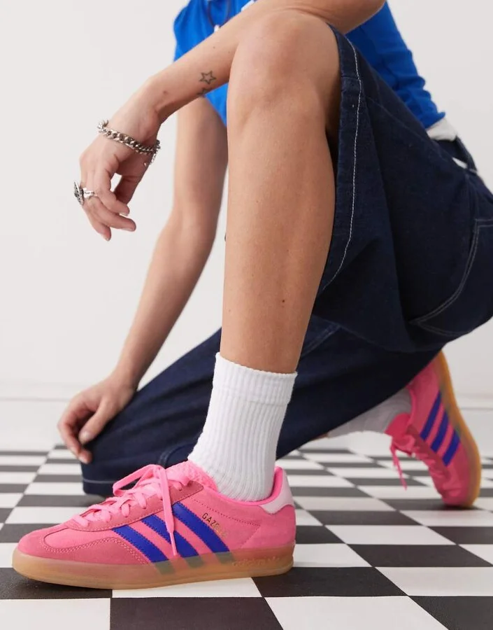 adidas Originals Gazelle Indoor sneakers in bright pink and blue