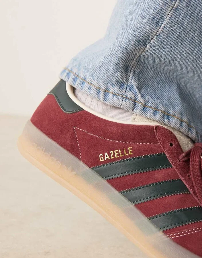 adidas Originals Gazelle indoor sneakers in burgundy and green - Image 4