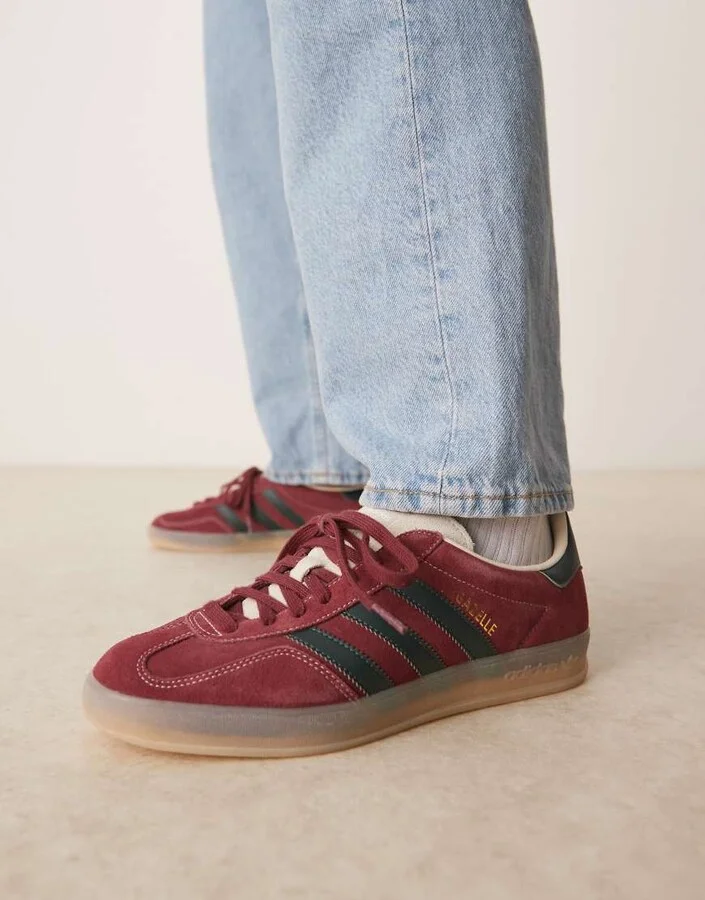 adidas Originals Gazelle indoor sneakers in burgundy and green