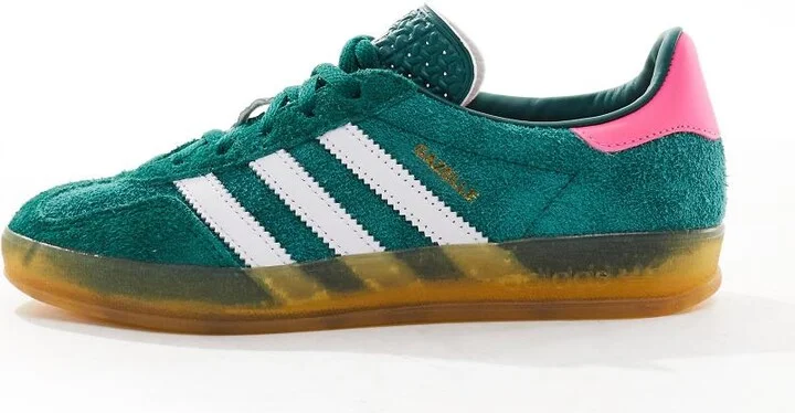 adidas Originals Gazelle Indoor sneakers in dark green with pink heel tab - Image 2