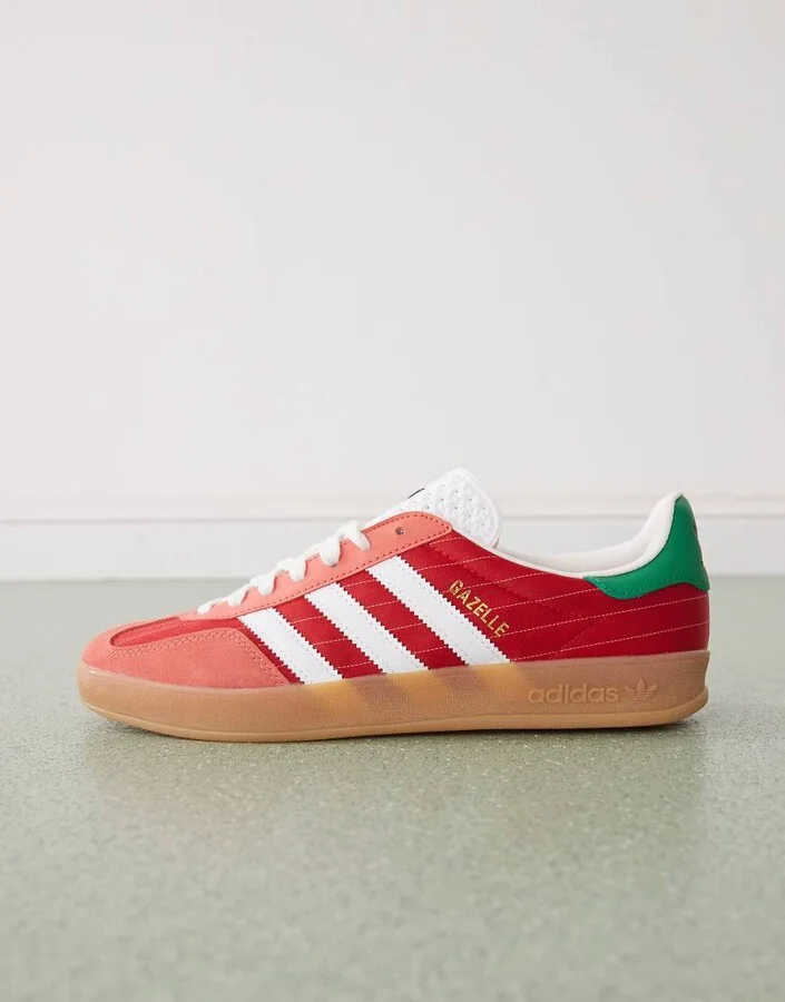 adidas Originals Gazelle Indoor sneakers in red with green heel tabs - Image 2