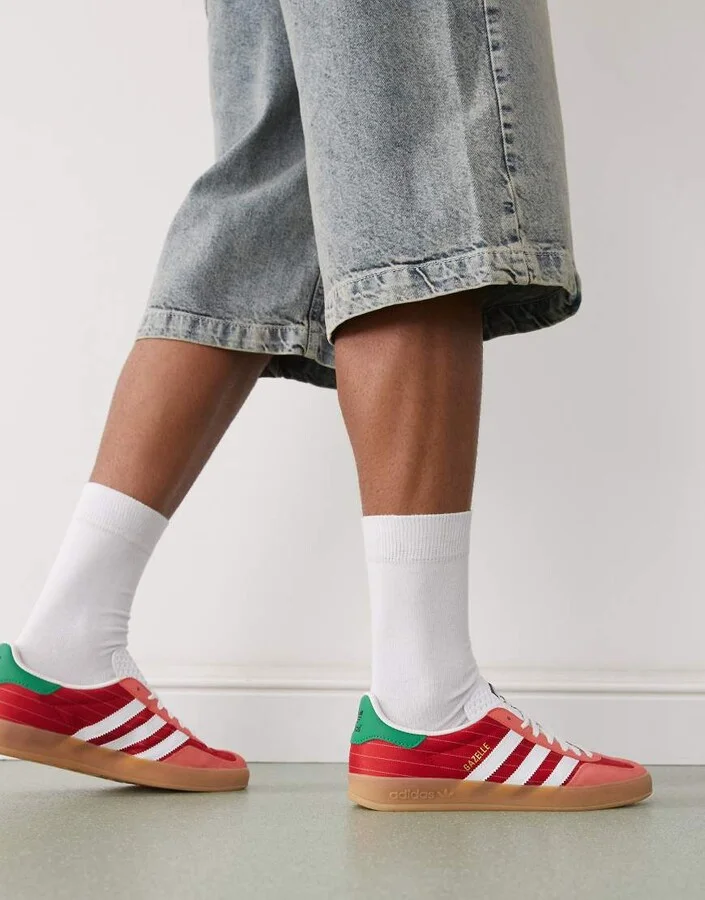 adidas Originals Gazelle Indoor sneakers in red with green heel tabs