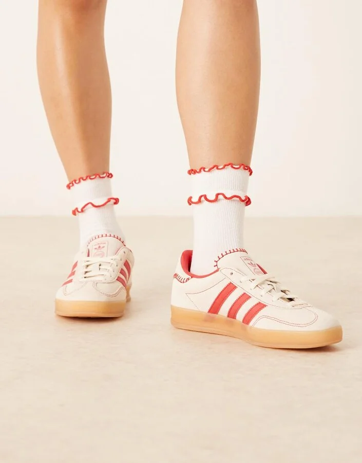 adidas Originals Gazelle indoor sneakers in white and red