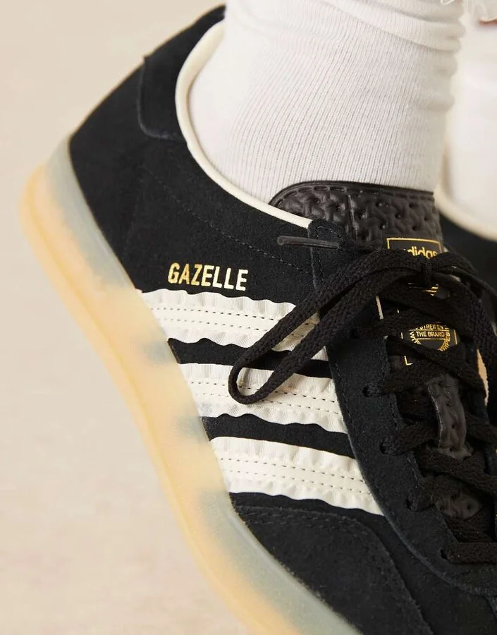 adidas Originals Gazelle Indoor sneakers with ruffle detail in black - Image 4