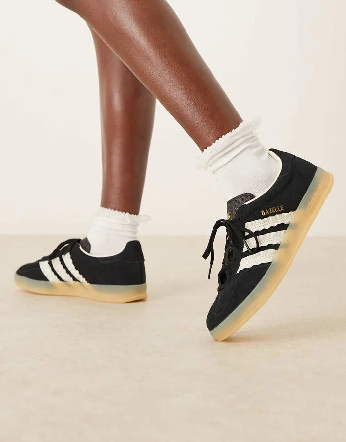 adidas Originals Gazelle Indoor sneakers with ruffle detail in black
