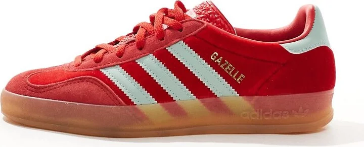 adidas Originals Gazelle Indoor sneakers with velvet detail in red and green - Image 2