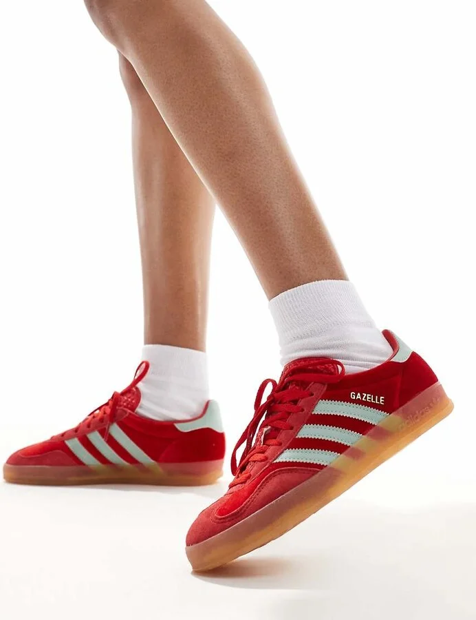 adidas Originals Gazelle Indoor sneakers with velvet detail in red and green - Image 4