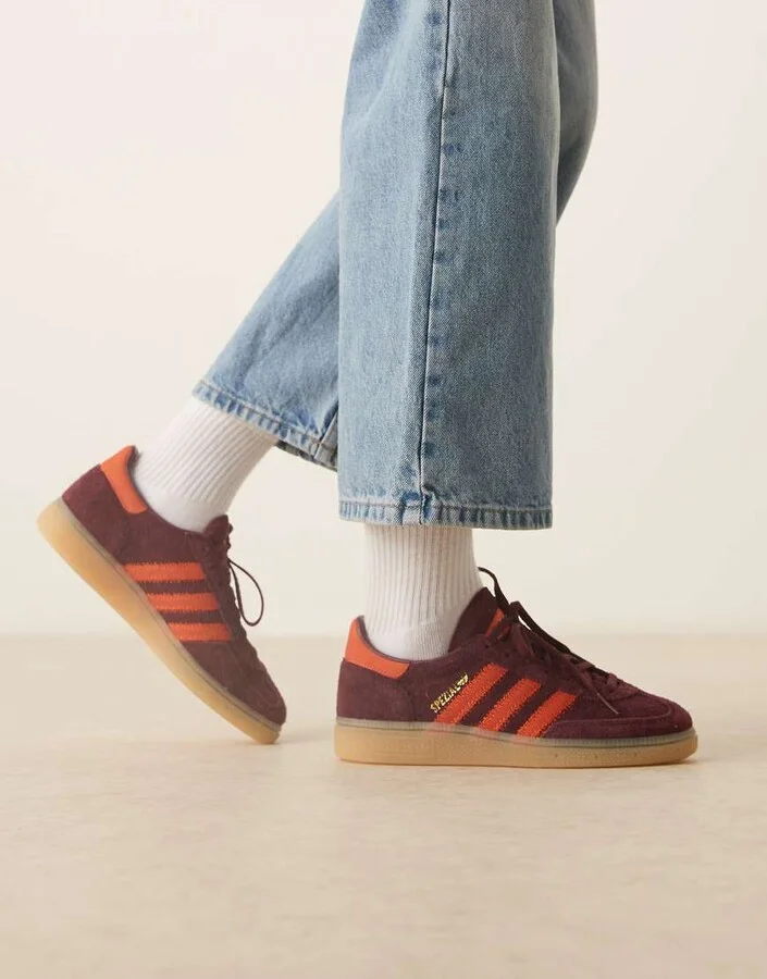 adidas Originals Handball Spezial sneakers in burgundy and orange