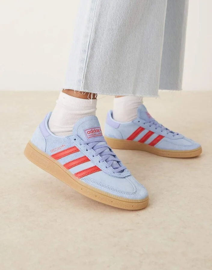 adidas Originals Handball Spezial sneakers in light blue and red