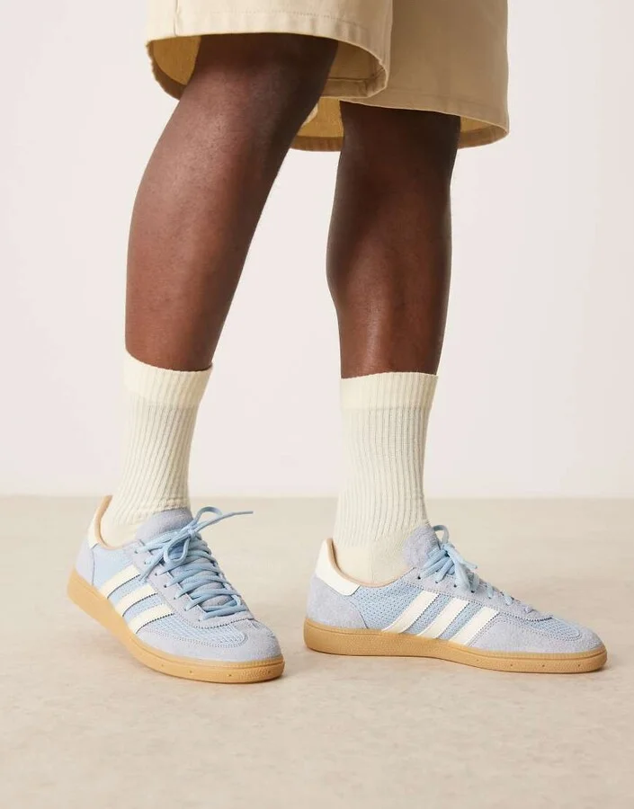 adidas Originals Handball Spezial sneakers with crochet detail in light blue