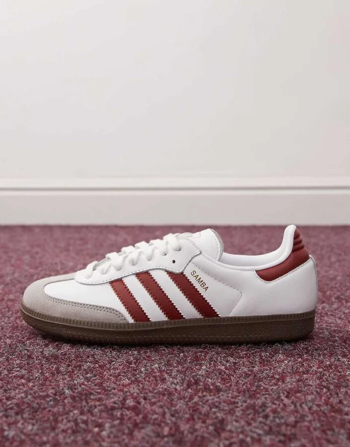 adidas Originals Samba OG sneakers in white and dark red - Image 3
