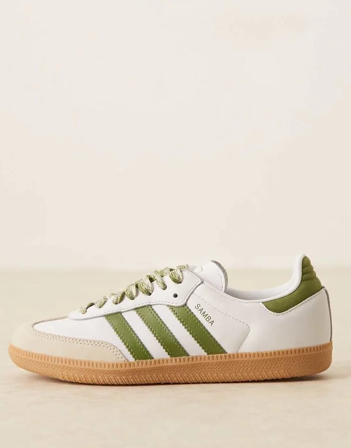 adidas Originals Samba OG sneakers in white and khaki green - Image 2