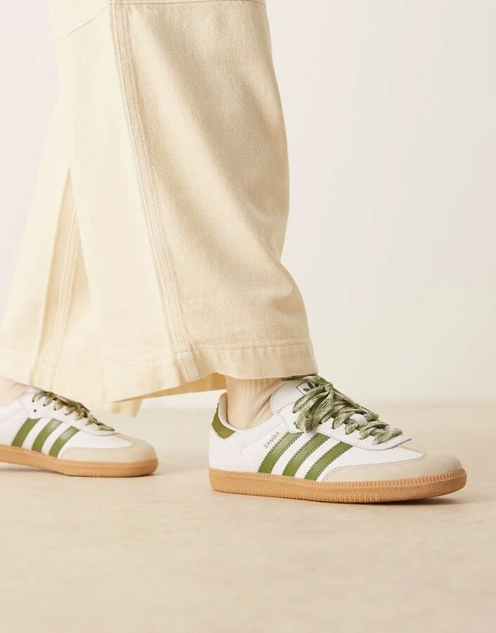 adidas Originals Samba OG sneakers in white and khaki green