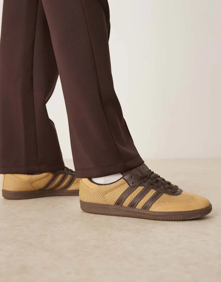 adidas Originals Samba OG sneakers with crochet detailing in yellow and brown
