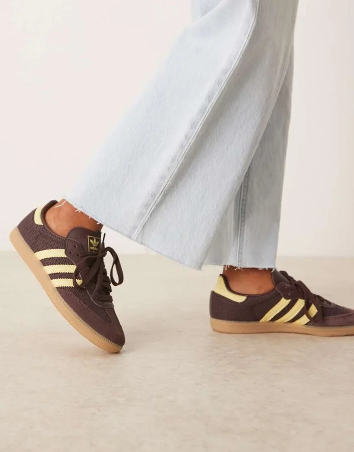 adidas Originals samba sneakers in burgundy and yellow