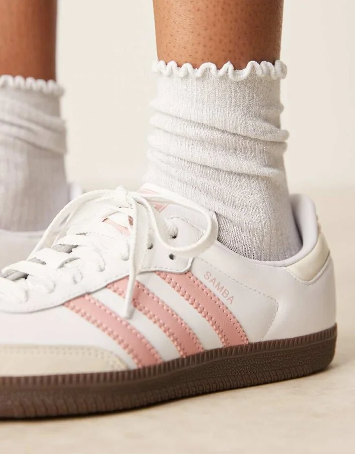 adidas Originals samba sneakers in white and peach - Image 2