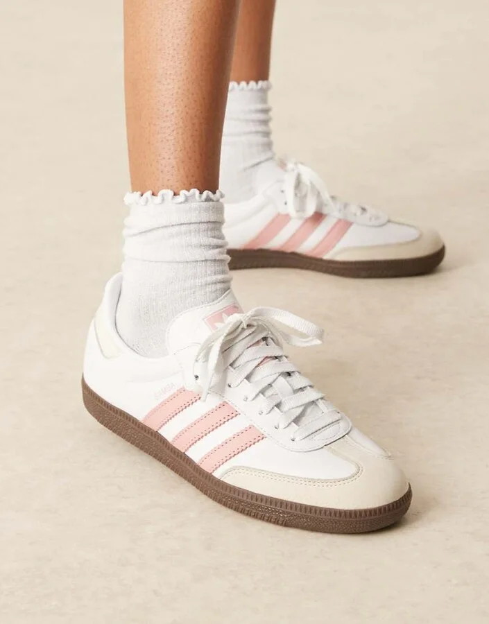 adidas Originals samba sneakers in white and peach