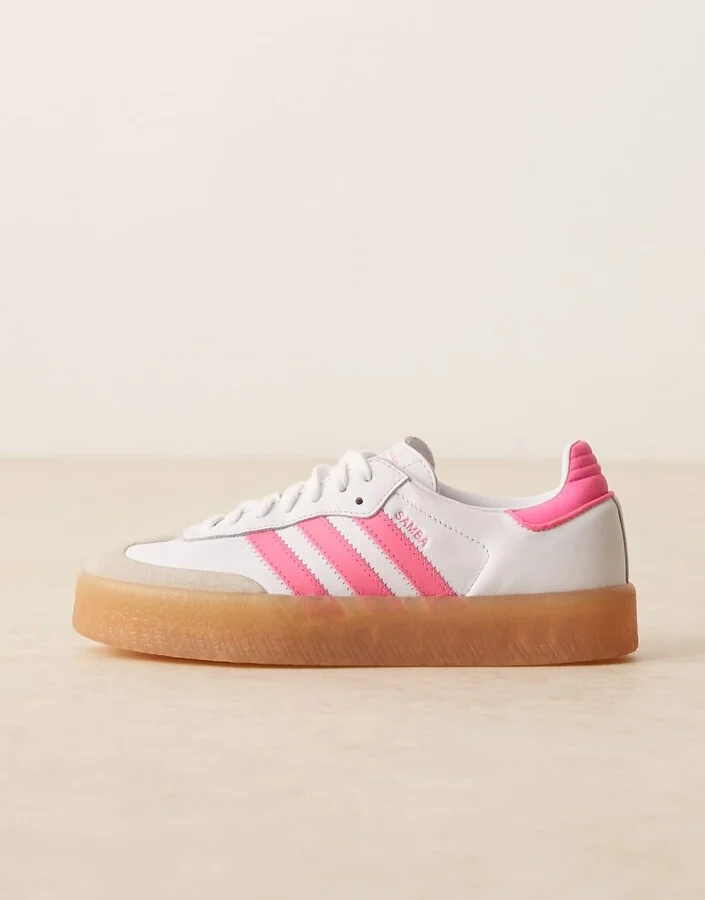 adidas Originals Sambae sneakers in white and bright pink - Image 2