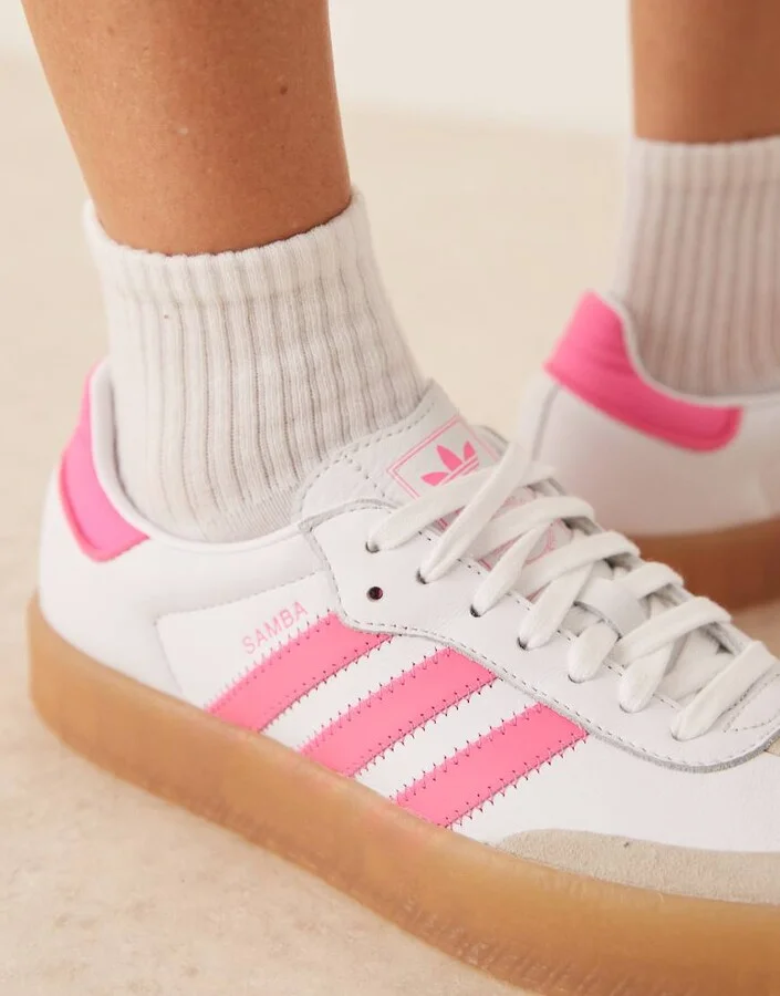 adidas Originals Sambae sneakers in white and bright pink - Image 4