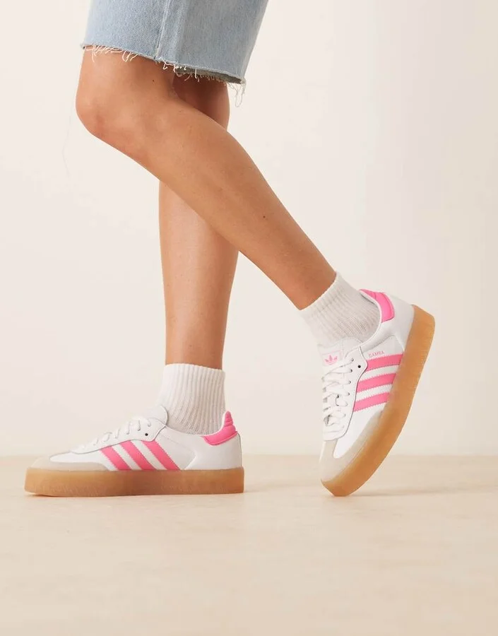 adidas Originals Sambae sneakers in white and bright pink