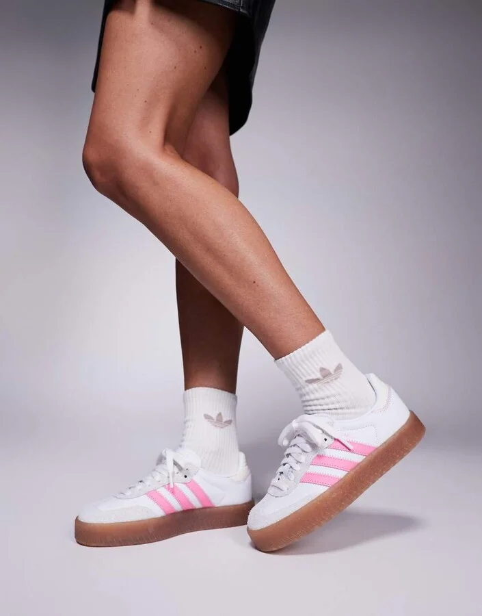 adidas Originals Sambae sneakers in white and pink