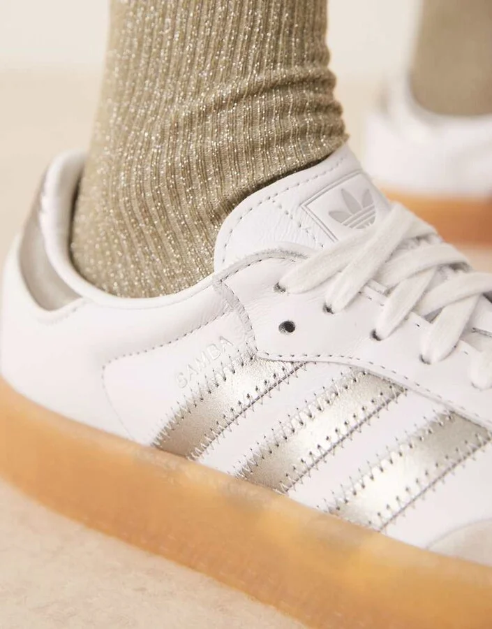 adidas Originals Sambae sneakers in white and silver - Image 4