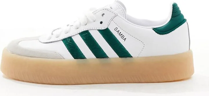 adidas Originals Sambae sneakers with rubber sole in white and green - Image 2