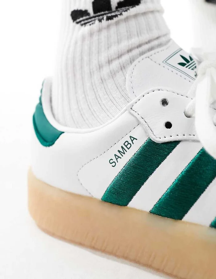 adidas Originals Sambae sneakers with rubber sole in white and green - Image 4