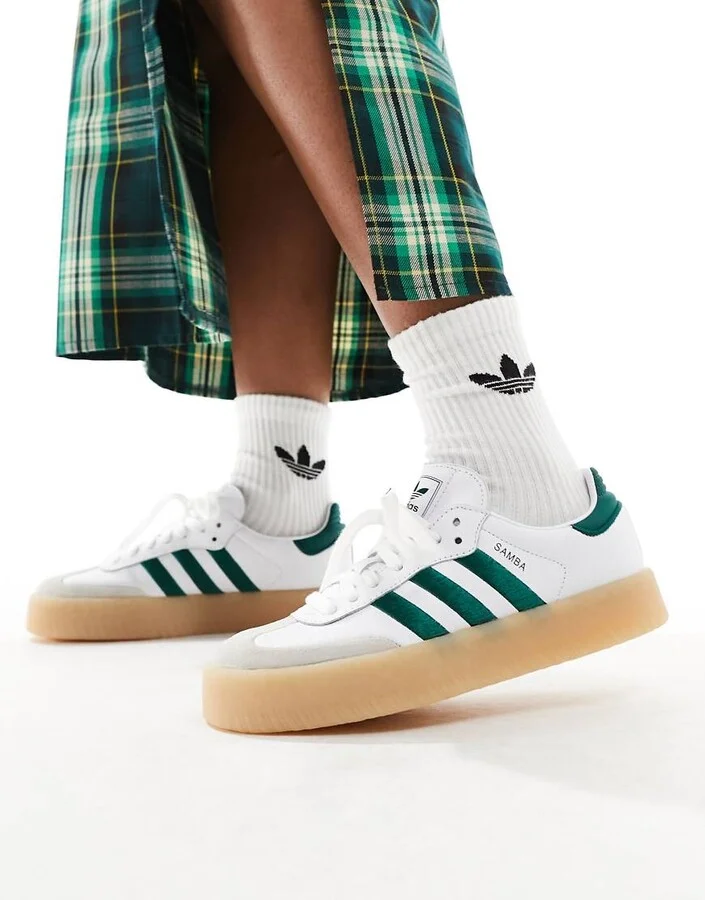 adidas Originals Sambae sneakers with rubber sole in white and green