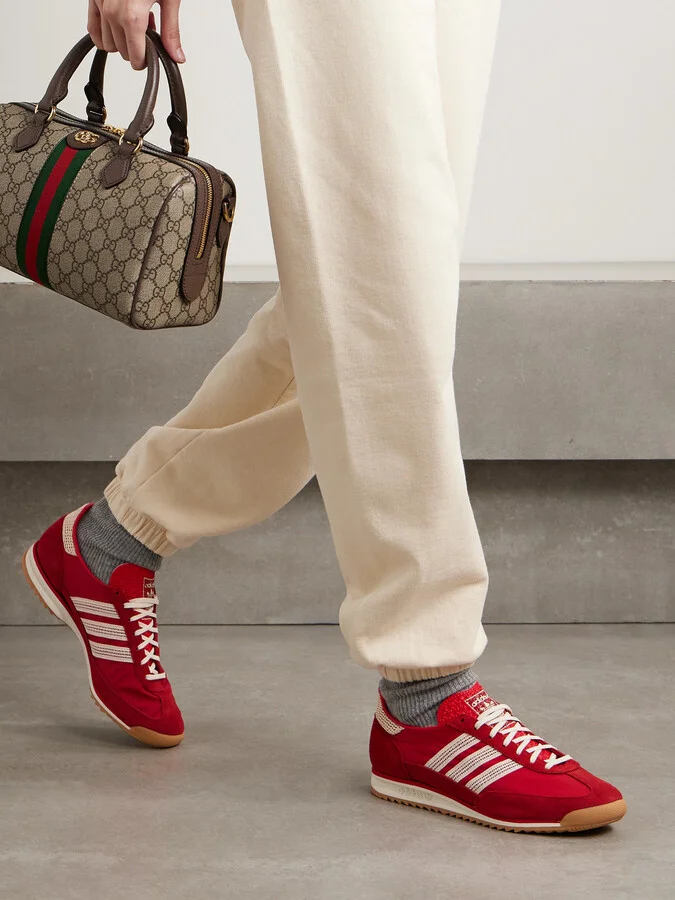 adidas Originals - Sl 72 Crochet-trimmed Shell And Suede Sneakers - Red - Image 2
