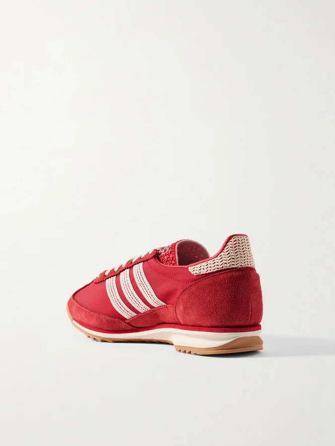 adidas Originals - Sl 72 Crochet-trimmed Shell And Suede Sneakers - Red - Image 3