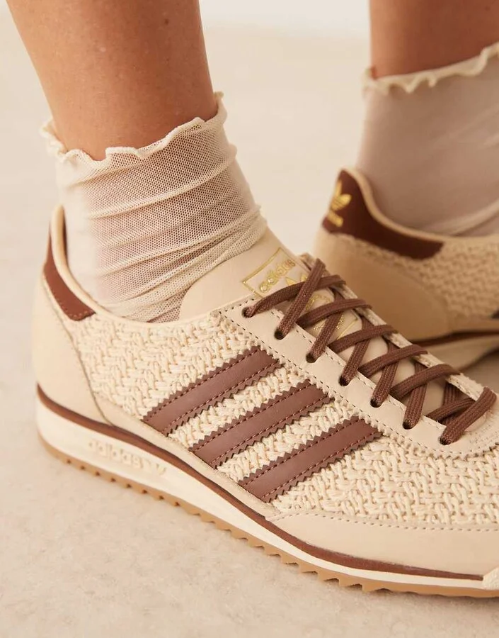 adidas Originals SL 72 OG sneakers with crochet detailing in beige - Image 4