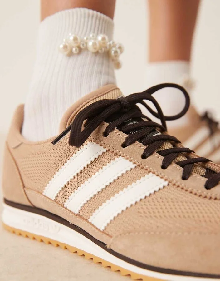 adidas Originals SL 72 OG sneakers with knit detailing in beige - Image 4